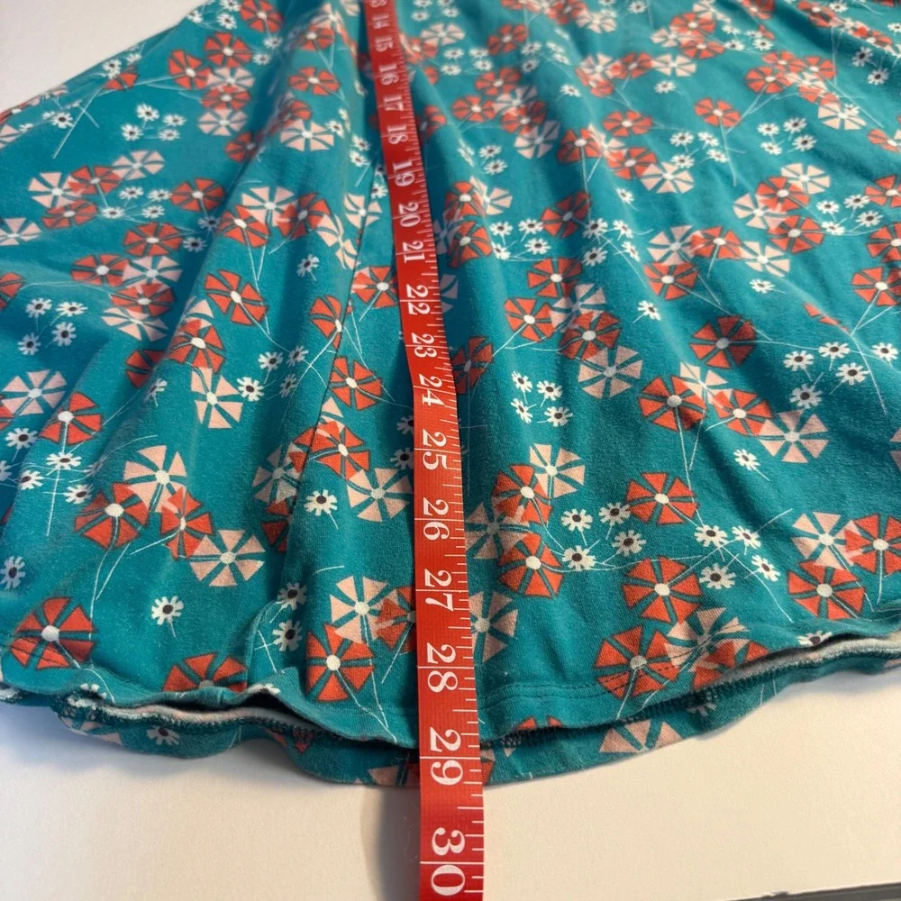 Llum Girls Teal Blue Floral Bell Sleeve Lace Trim Knit Dress Size 10